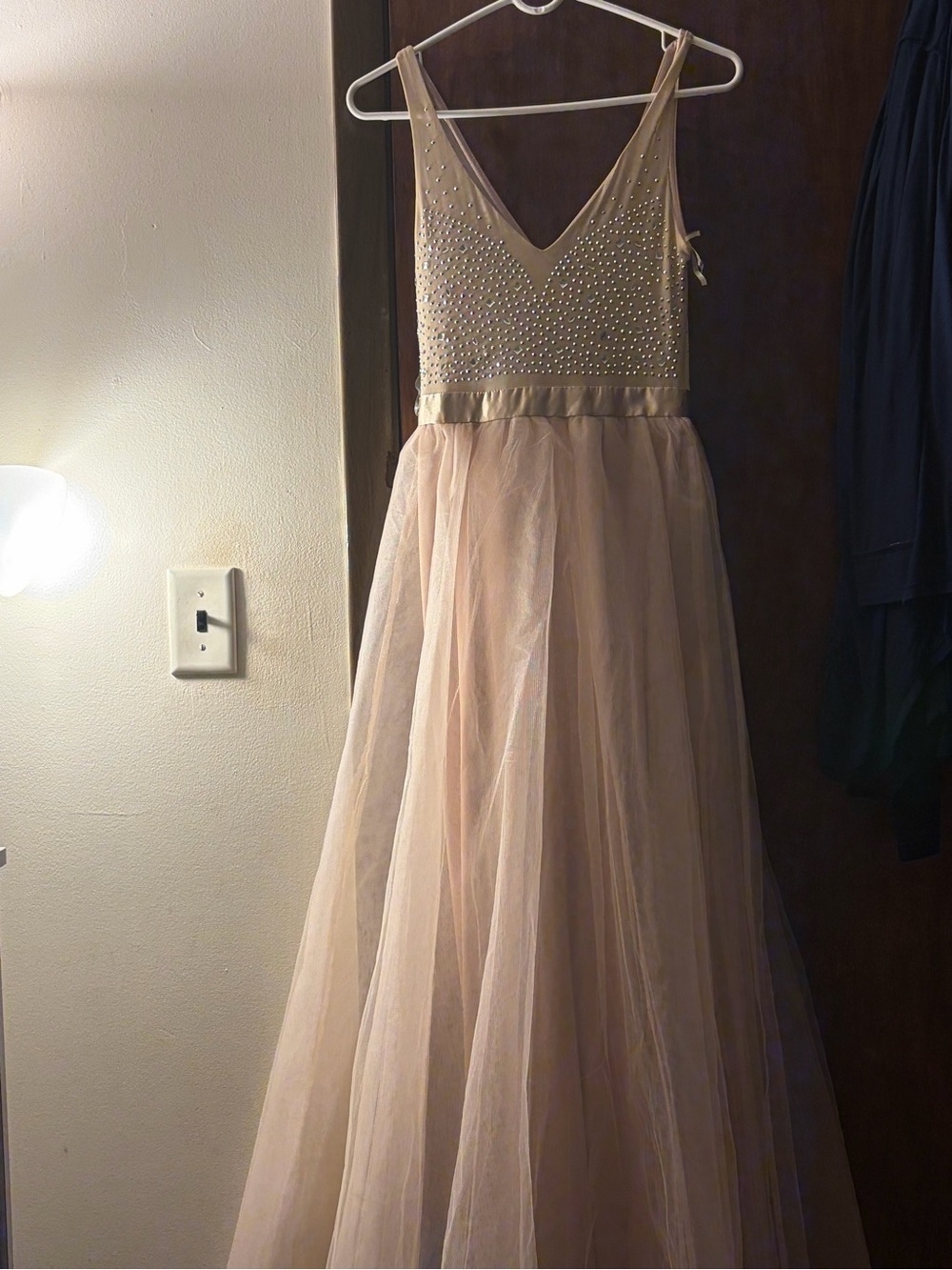 Fashion Nova Blush Pink Tulle Prom Gown with Beaded Bodice